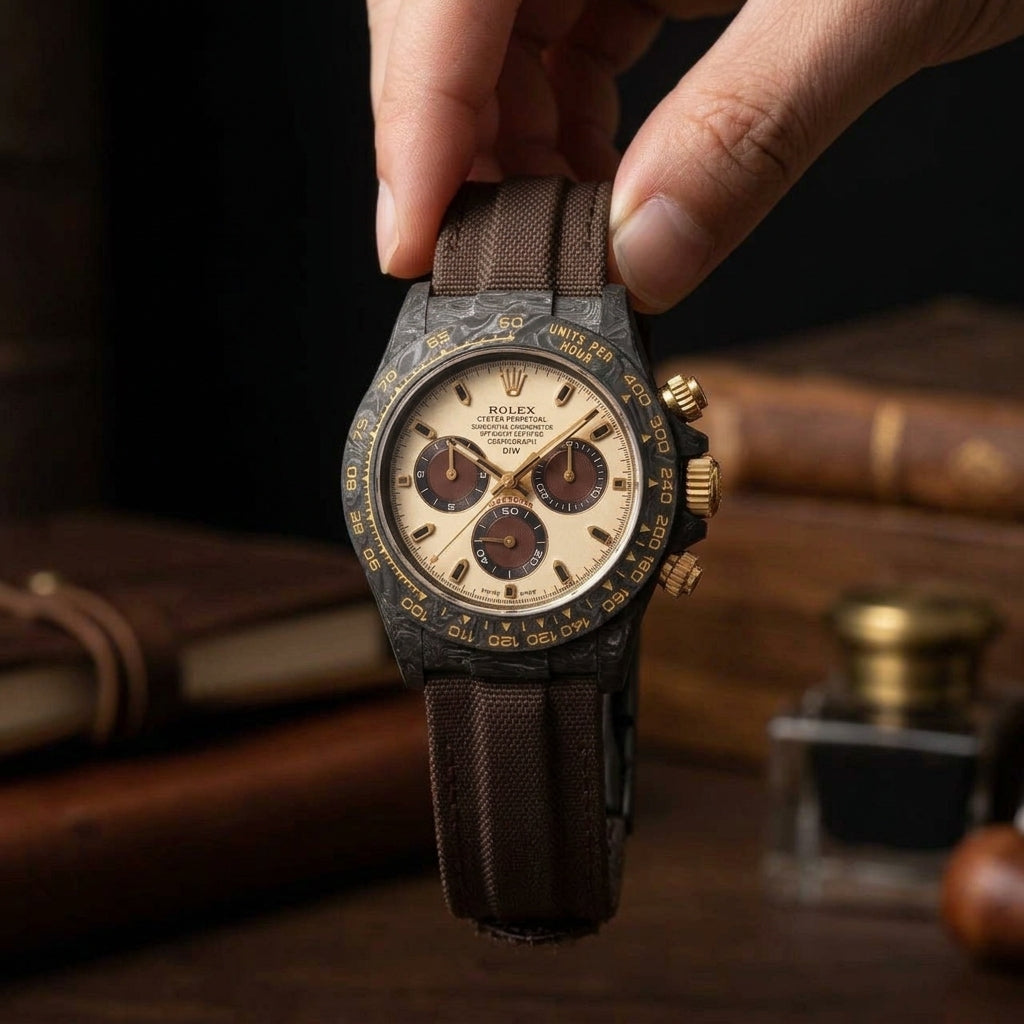 Brown carbon fiber watch ultra quality — dial close-up