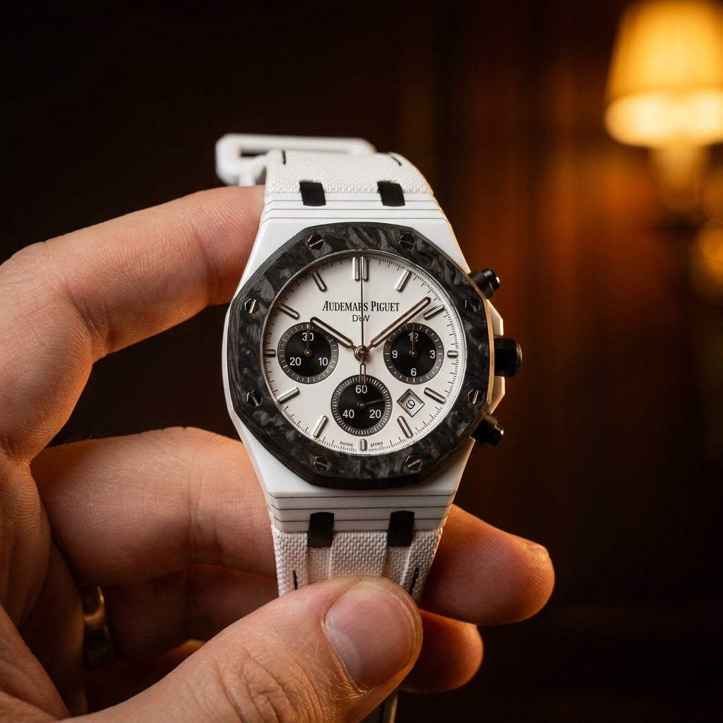 Carbon fiber white watch ultra quality — dial close-up