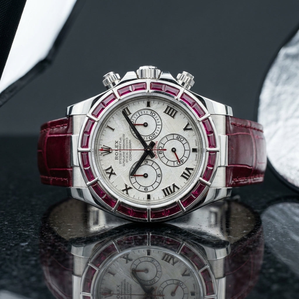 Alternate studio angle of the Ruby Baguette Bezel