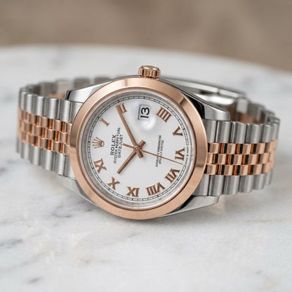 Three-quarter view showing the case profile and bracelet of the Datejust 41