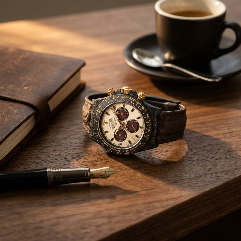 Brown carbon fiber watch ultra quality — on-wrist detail