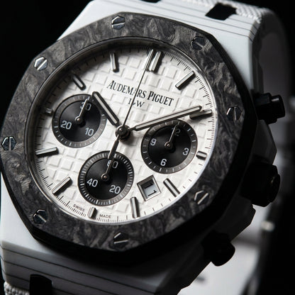 Close macro of the dial and bezel detail on the White Ceramic Sports