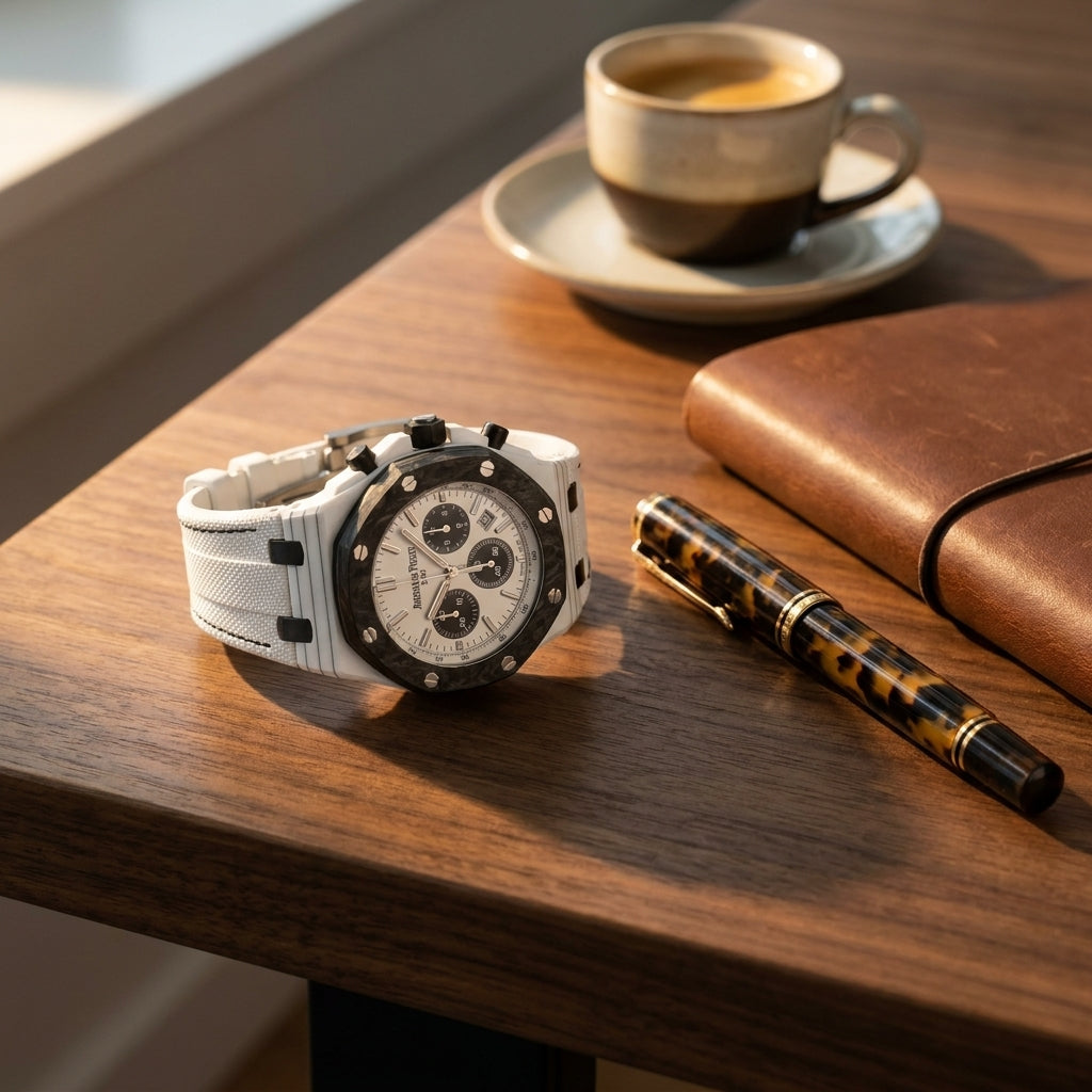 Carbon fiber white watch ultra quality — on-wrist detail