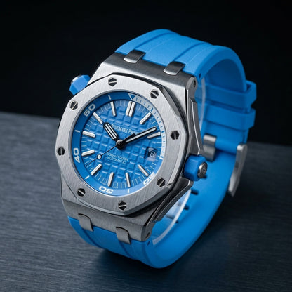 Steel and blue Offshore Diver at a three-quarter angle on dark slate
