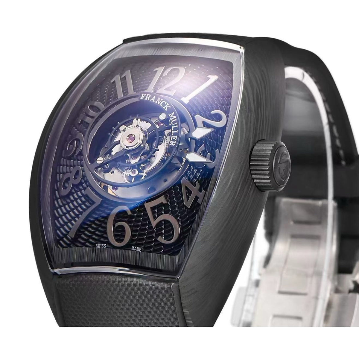 Studio photograph of the Open Tourbillon on black granite