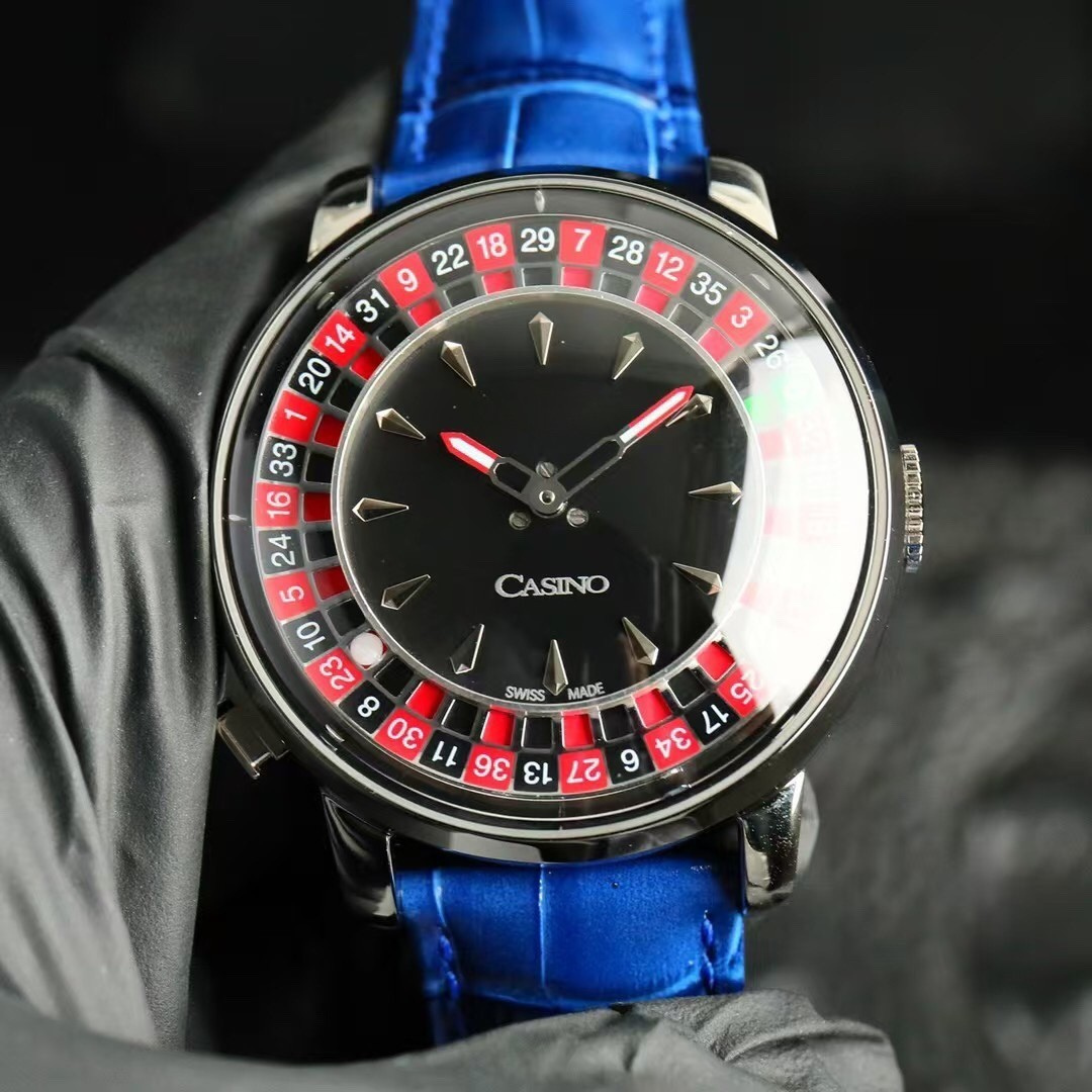 The Roulette — blue dial, silver stainless steel case, sapphire-coated crystal, mechanical timepiece