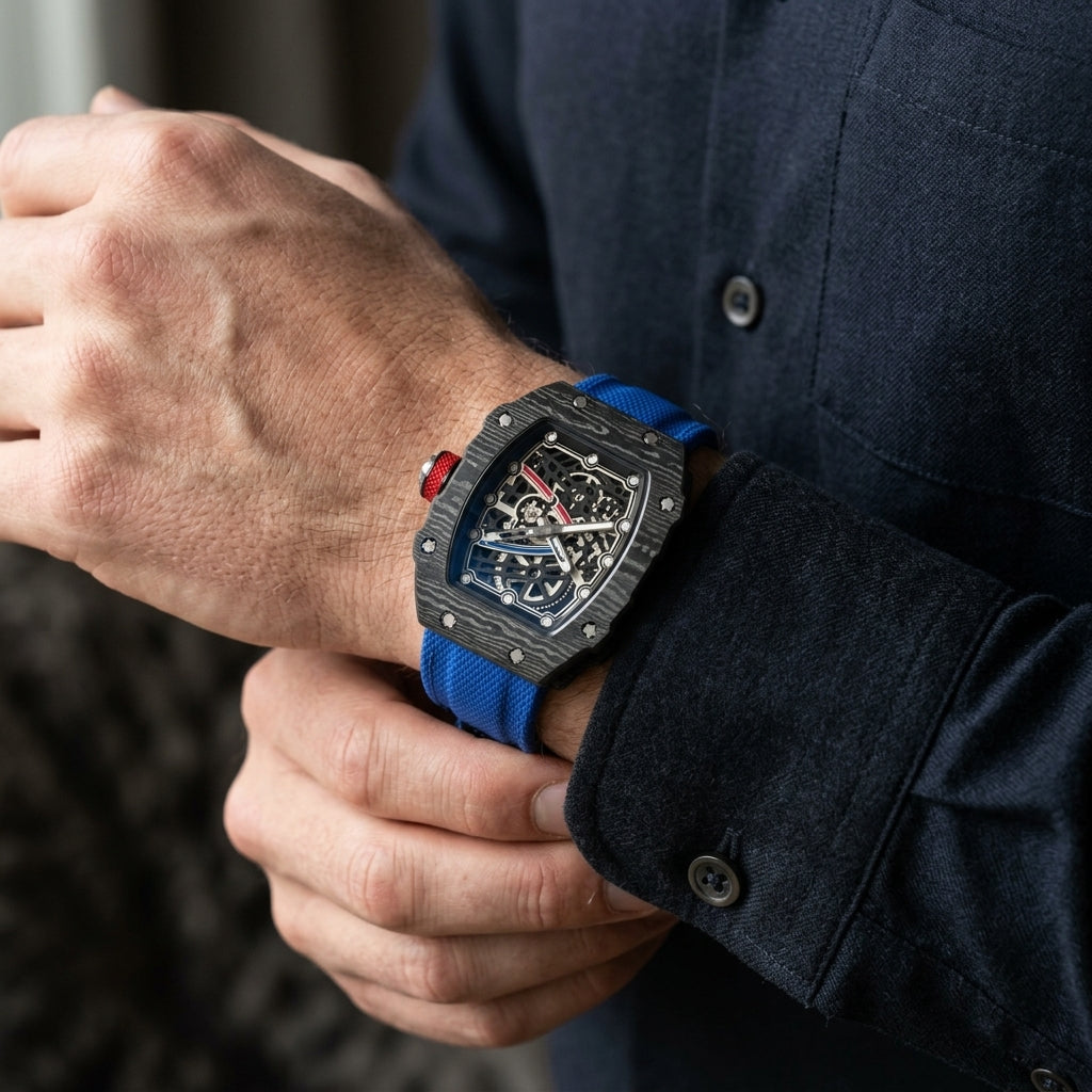 Le Monaco — Ultra-Thin Tonneau Skeleton Watch — editorial photograph