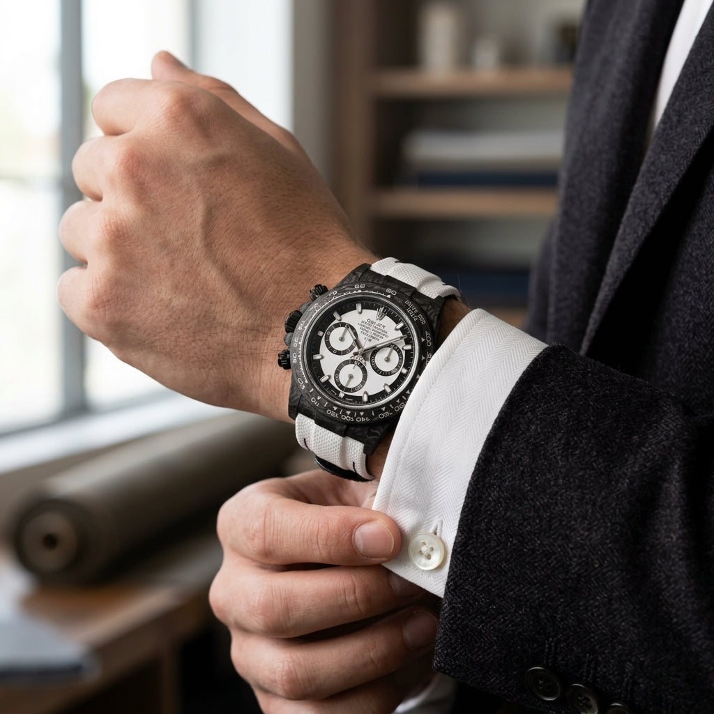 Forged Carbon Automatic Watch — NH35, Under 45 Grams — editorial photograph