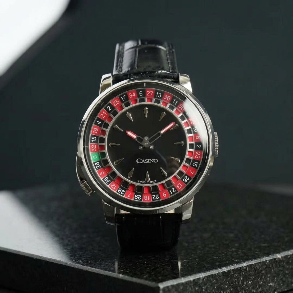 Studio photograph of the Roulette Wheel on black granite