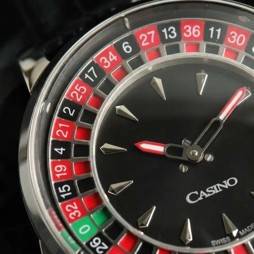 Close macro of the dial and bezel detail on the Roulette Wheel