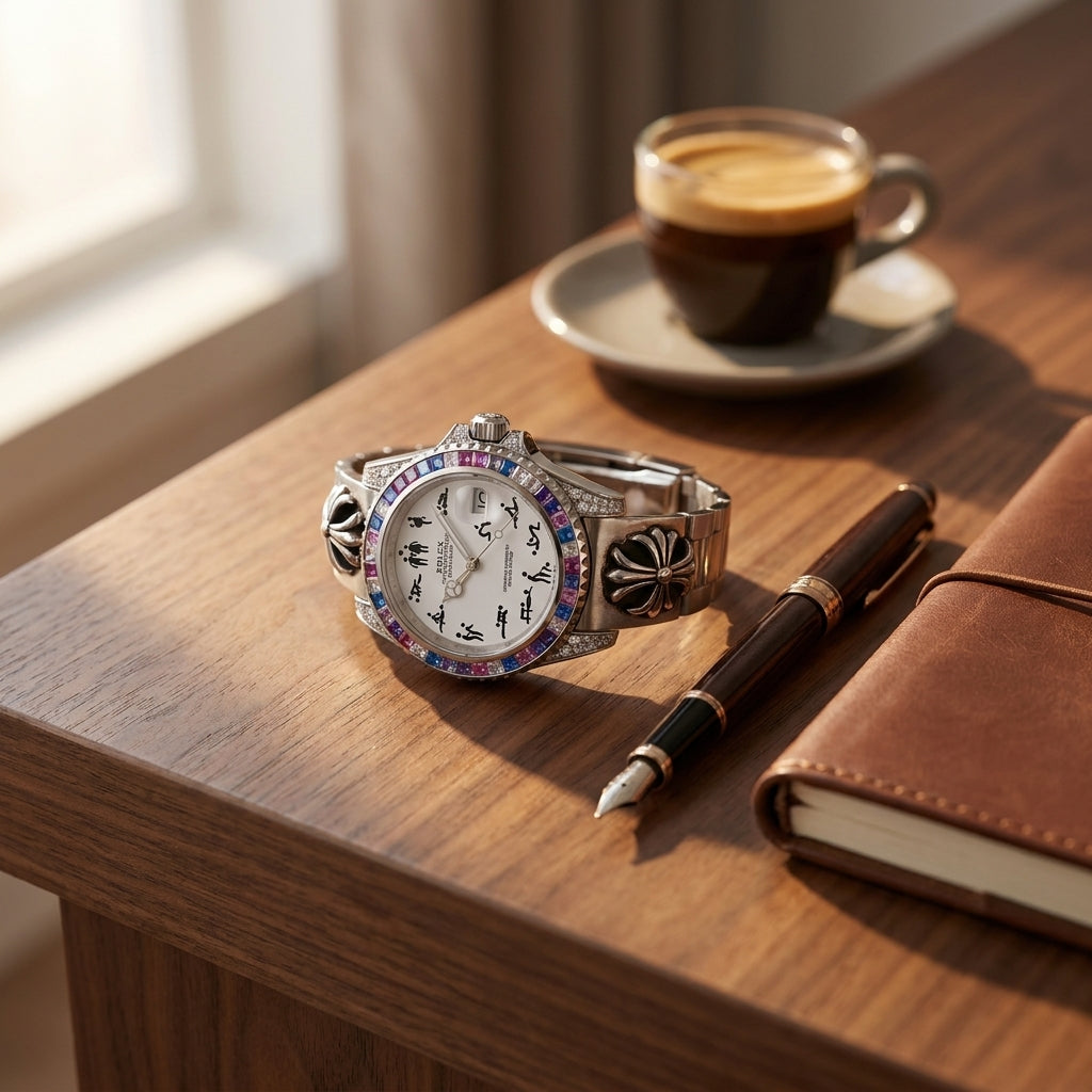 Naughty O'Clock Iced Rainbow Super Quality Watch — on-wrist detail