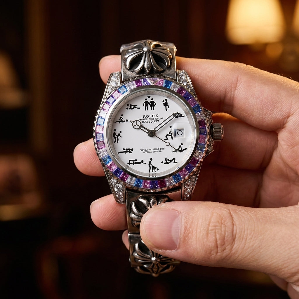Naughty O'Clock Iced Rainbow Super Quality Watch — dial close-up