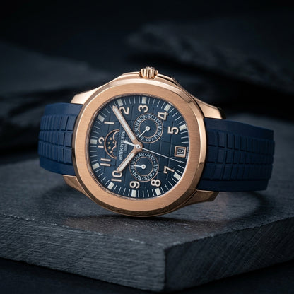 Three-quarter view showing the case profile and bracelet of the Moon Phase