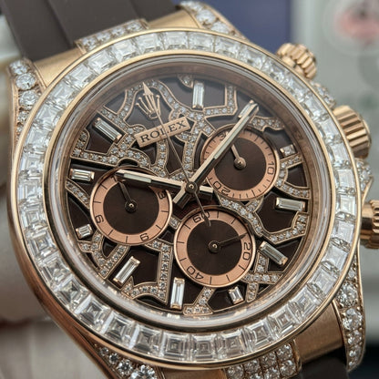 Skeleton Chronograph — Rose Gold, Stone Set — macro of the dial and bezel detail