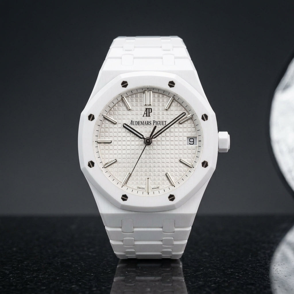 Octagonal Sports Watch — White Ceramic — alternate studio angle
