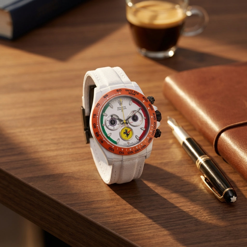 40mm white carbon fibre racing chronograph, case profile